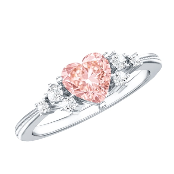 Rosec Jewels Certified Lab Grown Pink Diamond Heart Engagement Ring (1 Carat, VVS Grade) - Pink White Diamond Ring - Gift for Women, 925 Sterling Silver, US 4.00