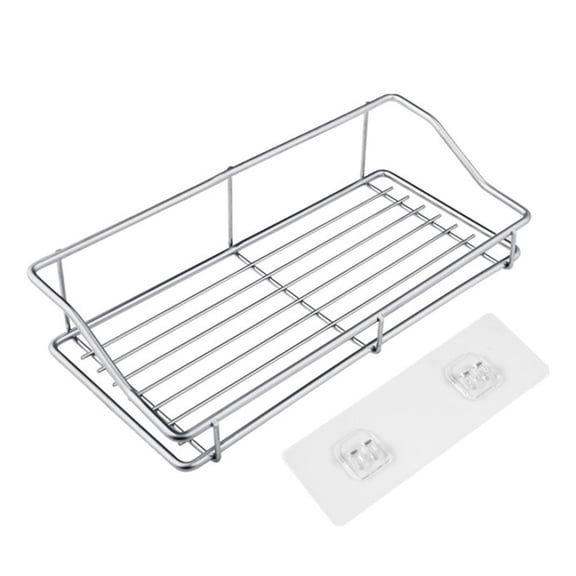 Stainless Steel Wall Mounted Storage Rack with Adhesive, Rust-Resistant, Ventilated Bathroom and Kitchen Organizer, Multi-Purpose Shelf for Damp Environments