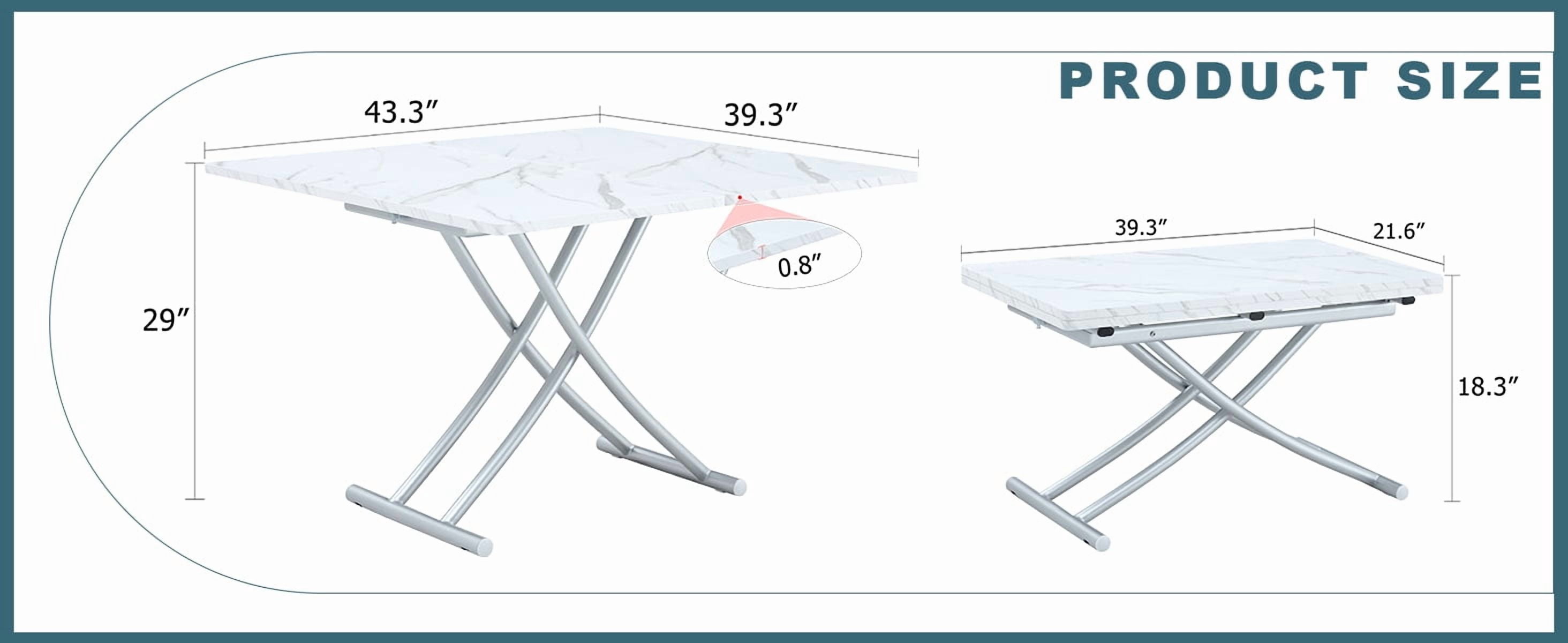 Multifunctional Lift Table With 0.8 Inch Thick Mdf Desktop And Silver Metal Legs, Can Be Used As A Dressing Table, Coffee Table, Dining Table, And Office Table.W1151126194