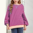 thumbnail image 2 of Xyant Girls Crewneck Oversized Sweatshirt Cotton Long Sleeve Sweatshirts for Girls Striped Color Block Tops (Pink,11-12 Years), 2 of 4