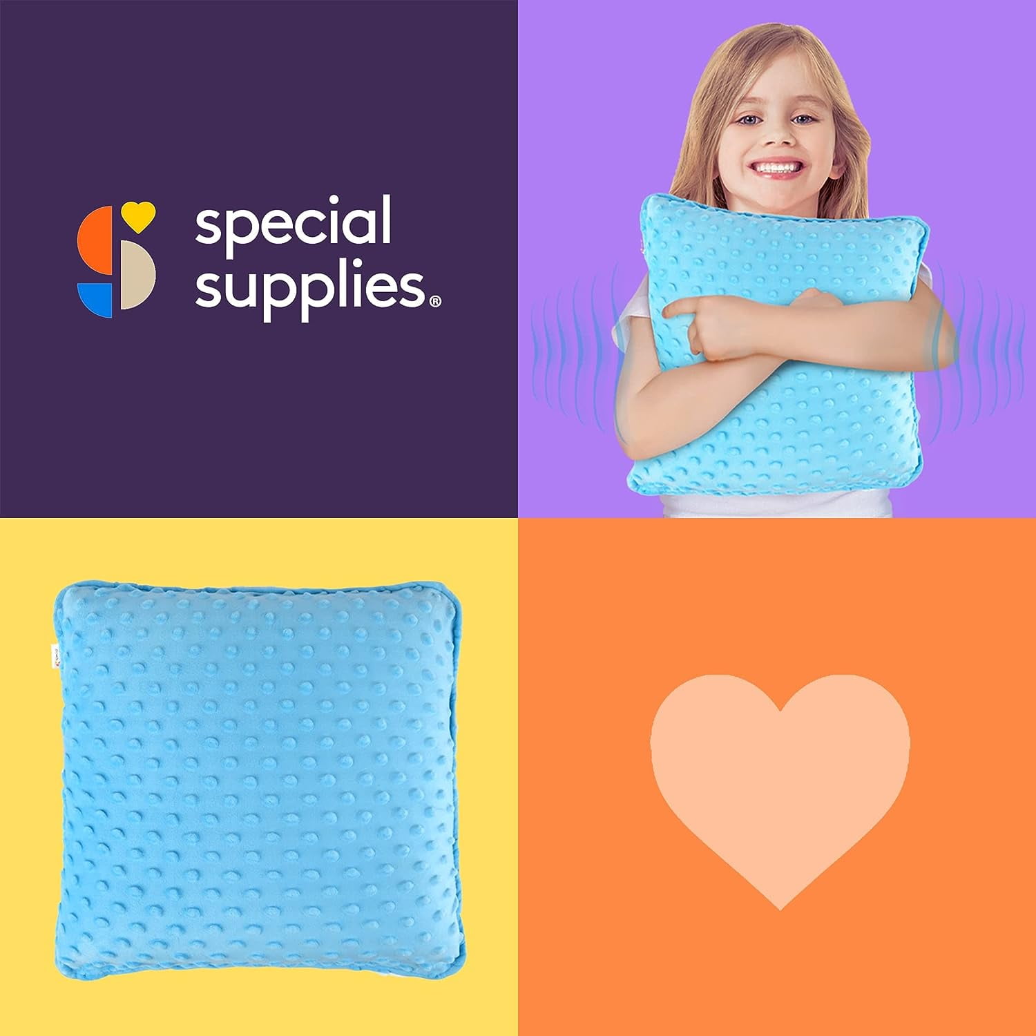 Special Supplies Sensory Vibrating Pillow - Pressure Activated Calm with 3 Modes, Voice Recording & Music - Textured Stimulation Bumps for Kids & Adults (Blue)
