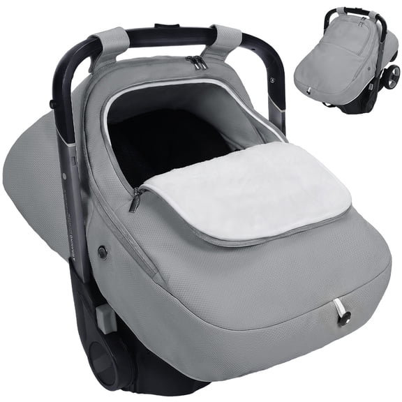 Baby Car Seat Cover, Caveen Windproof Car Seat Canopy for Winter, Grey