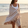 thumbnail image 2 of REGALWOVEN 1 Pack Stripe Turkish Beach Towel with Tassel, Quick Dry, Sand Free, Functional As Beach Towel, Bath Towel, Yoga Mat Brown 71" x 35", 2 of 7