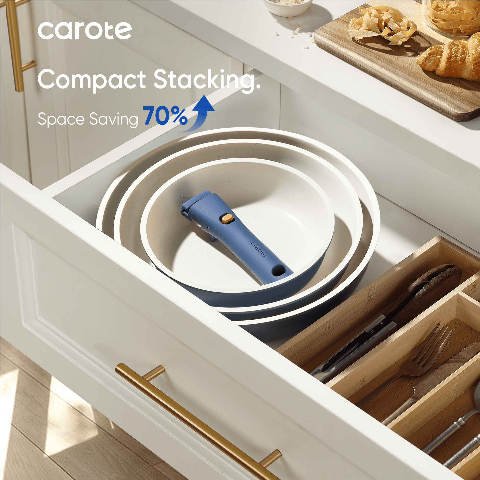 Carote 13 Pcs Nonstick Cookware Sets, Pots and Pans with Detachable Handles, Oven Safe, Stackable Kitchen Cooking Set, Induction Cookware, Navy Blue