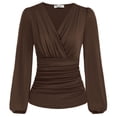 thumbnail image 1 of Blusa GRACE KARIN para mujer, fruncida, cuello en V, color café, talla L, 1 of 6