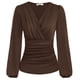 thumbnail image 1 of Blusa GRACE KARIN para mujer, fruncida, cuello en V, color café, talla L, 1 of 6