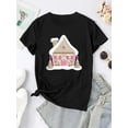 thumbnail image 3 of Women's Casual Winter House Graphic T-Shirt - White, Round Neck, Short Sleeve, Comfortable Polyester Blend, Machine Washable, Festive Holiday Design, 3 of 8