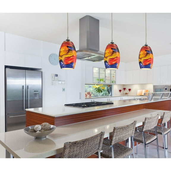 Atlas Lighting and Home Mini Hanging Ceiling Pendant Light with Multicolor Glass Shade - 9"