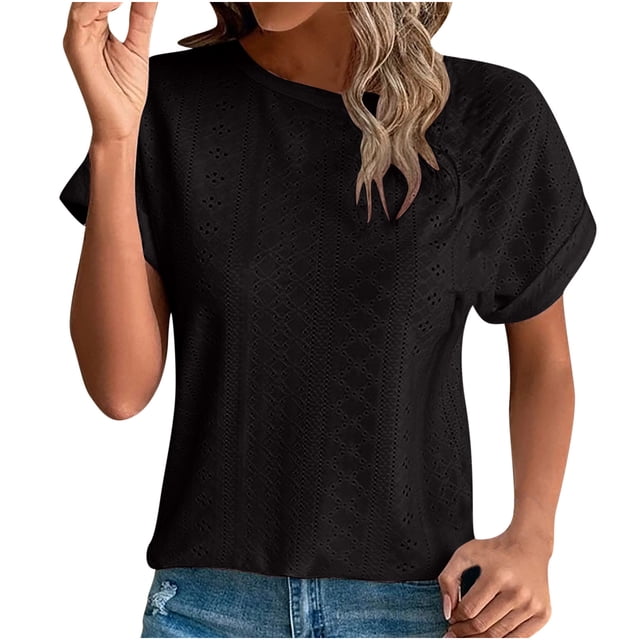 Hauts à Manches Courtes pour Femmes Mode Printemps/été Décontractée Ample Col Rond Manches Courtes Haut pour Femmes Aguichant Hauts d'Été pour Femmes Hauts à Manches Courtes T-Shirts pour Femmes Mode