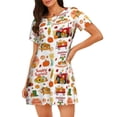 thumbnail image 1 of Easygdp Fall Farm Pumpkin Camisón de manga corta para mujer, informal, estampado, 1 of 6