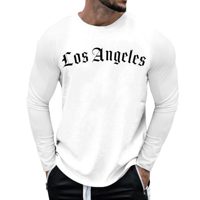 AMERTEER T-Shirt Décontracté d'Automne pour Homme avec Imprimé Lettre, Blouse à Manches Longues et Col Rond