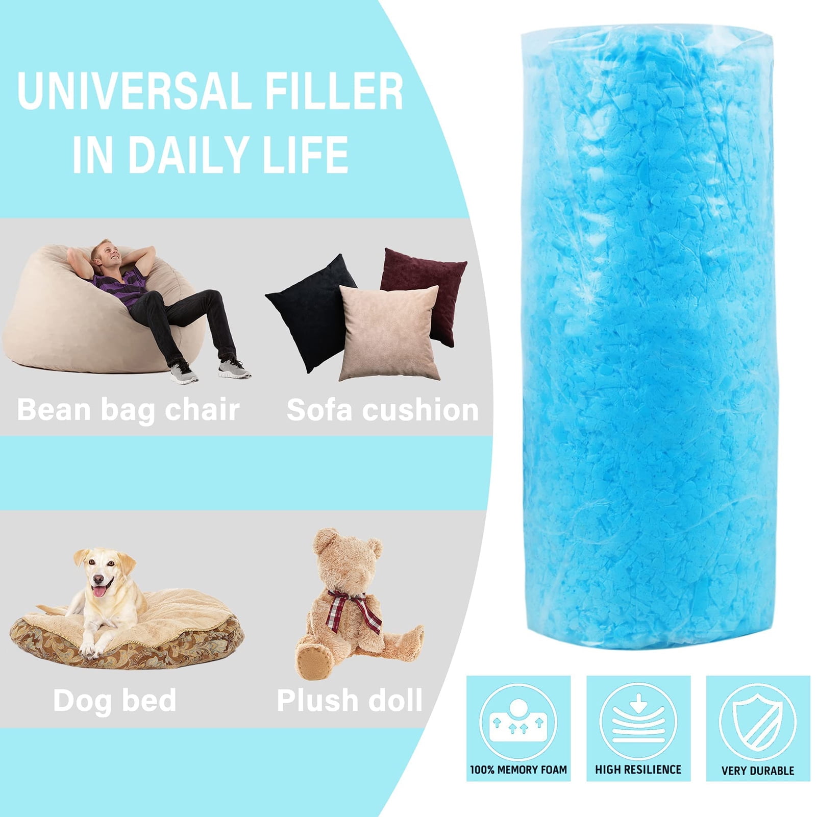 Pnellth 1/2Kg Shredded Memory Foam Filling Breathable Bean Bag Filler Soft Pillow Stuffing Foam for Couch Cushion Dog Bed Chair Arts Crafts