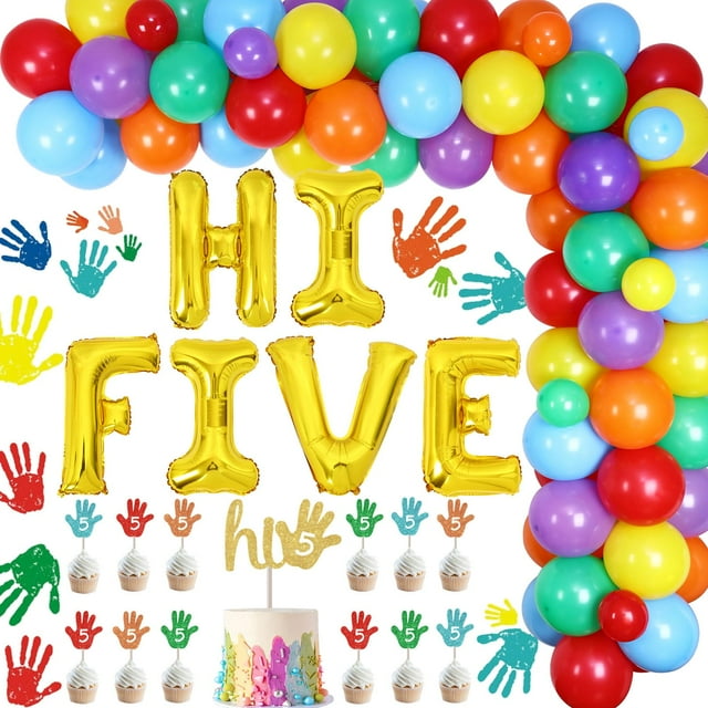Decoración para fiestas Jollyboom Hi Five Birthday 5th con globos