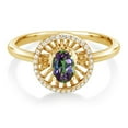 thumbnail image 2 of Gem Stone King 18K Yellow Gold Plated Silver Green Mystic Topaz Ring for Women (1.08 Cttw, Oval 6X4MM, Gemstone Birthstone, Size 7), 2 of 3