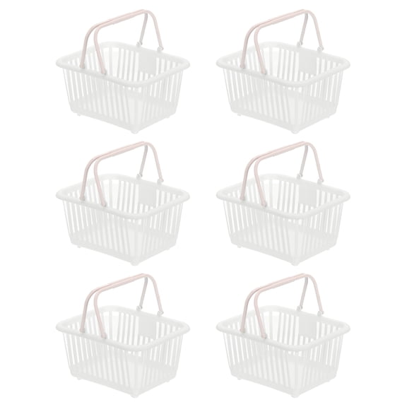 6PCS Small Plastic Basket,Mini Storage Basket Grocery Tiny Shopping Baskets with Handles Organizer Filtered Water for Organizing Toys Eggs Fruits Veggies Snacks,White