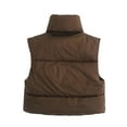 thumbnail image 4 of Women's Bubble Vest Vintage Winter Puffer Vests Cropped Padded Jackets Loose Outwear Warm Sleeveless Coats Solid Color Waistcoat, 4 of 7