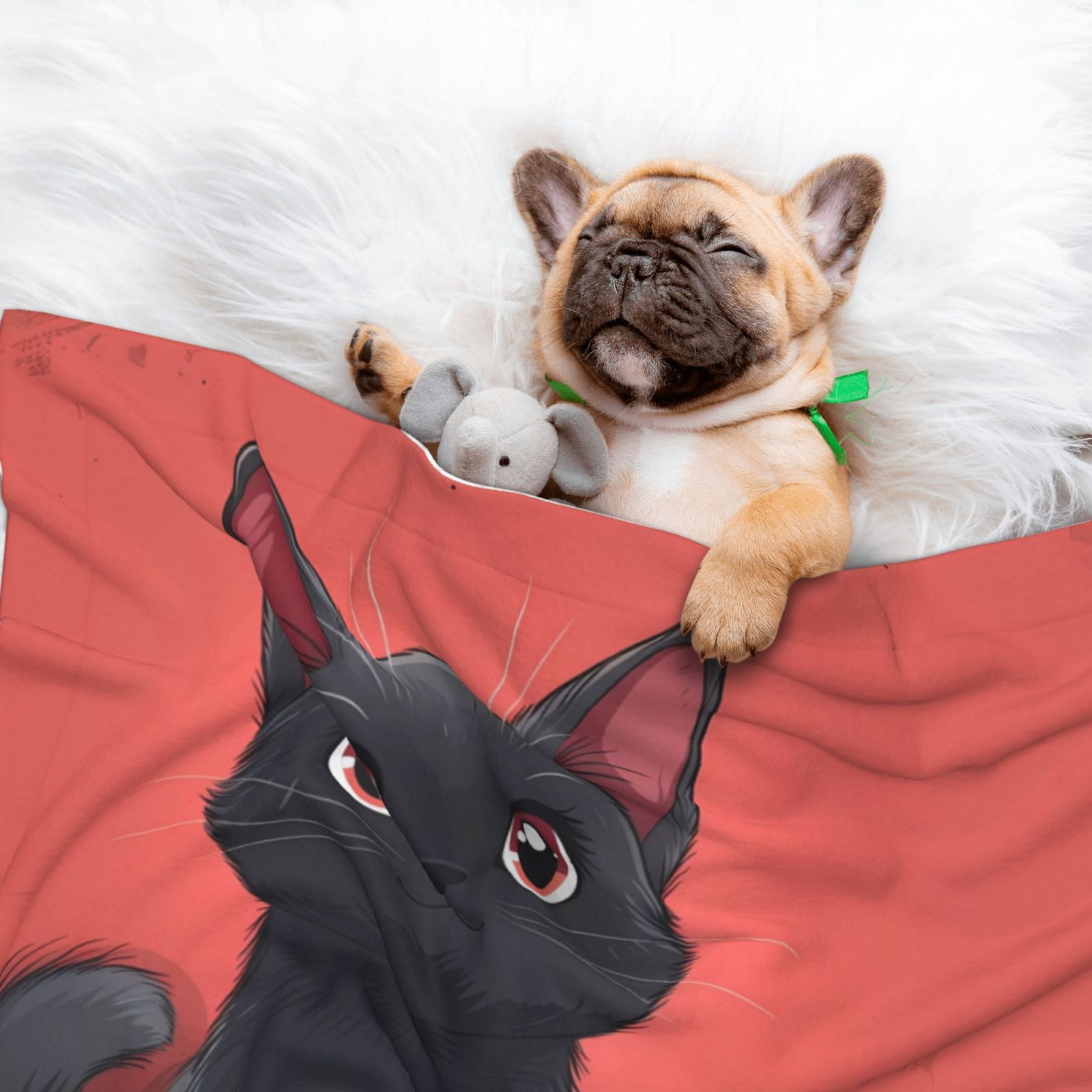 Naloa Cute Black Kitten Cartoon Dog Blanket, 3 Sizes Cat Blanket for Indoor Cats Large Medium Small Dog Gifts-Small