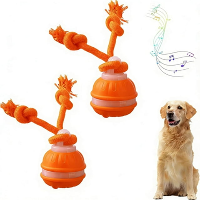 Interactive Automatic Dog Ball with Rope for Small Dogs, Rechargeable Blue Tug Toy