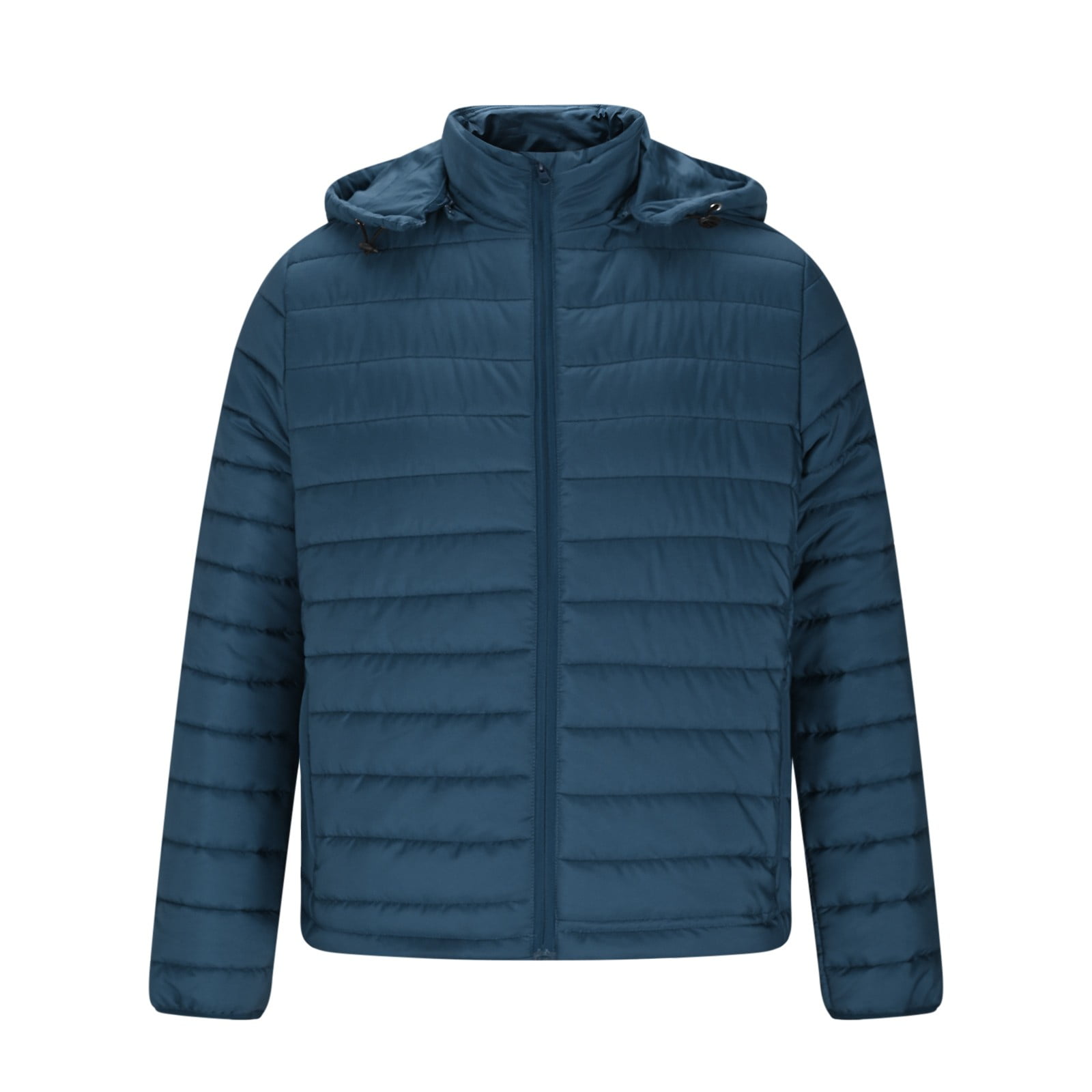 BiZtdJrK Mens Quilted Hoodie Jackets Full Zip Long Sleeve Hooded Puffer Jacket Solid Warm Fall Winter Outerwear with Pockets Navy XL
