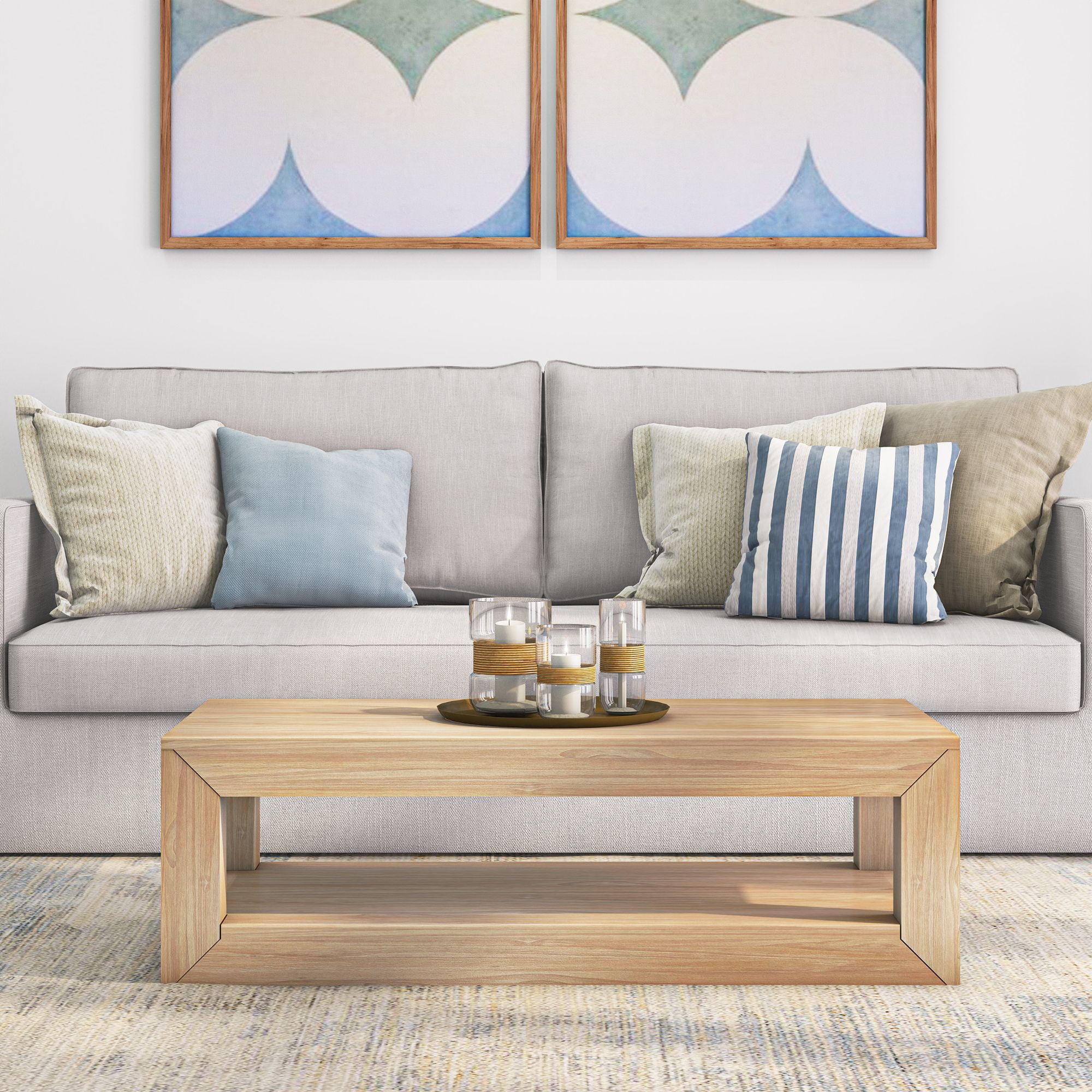 Plank+Beam Solid Wood Modern Coffee Table with Storage Shelf, 48" Rectangular Coffee Table for Living Room