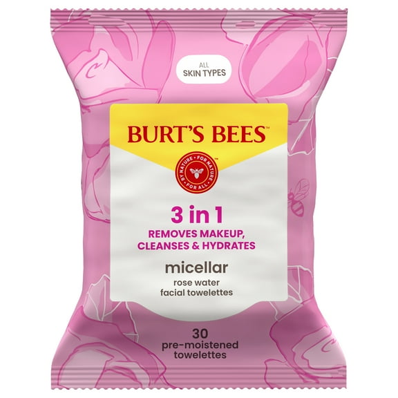 Burt's Bees Micellar Facial Towelettes With Rose Water, 30 ct. Package