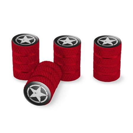 - Oscar Mike On Mission Move Vintage Military Star Tire Rim Wheel Aluminum Valve Stem Caps - Red