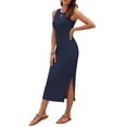 thumbnail image 2 of OutfitShow Women Ribbed Knit Bodycon Dress Sleeveless Crew Neck Midi Summer Dress with Side Split, 2 of 4