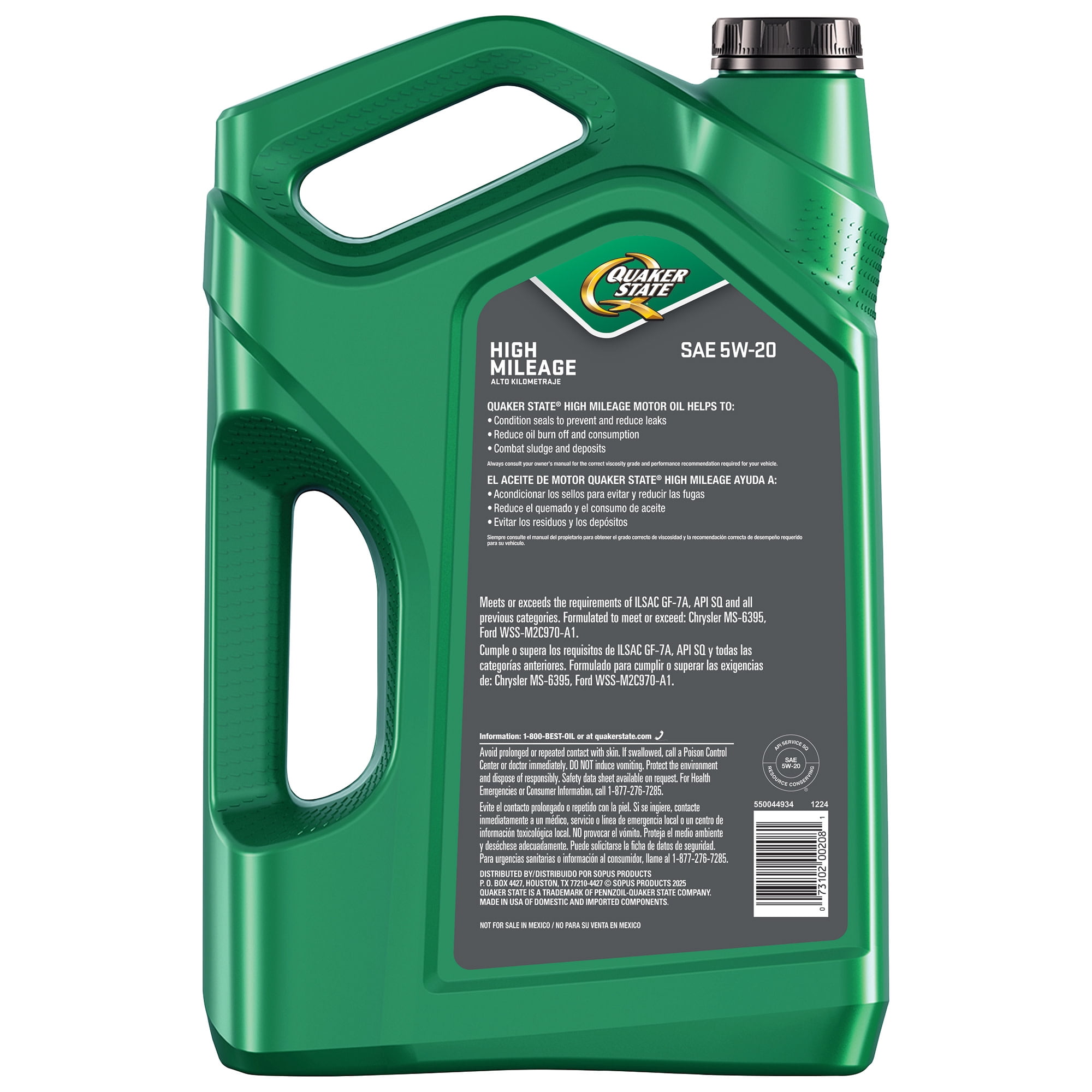 Quaker State High Mileage 5W-20 Motor Oil, 5 Quart