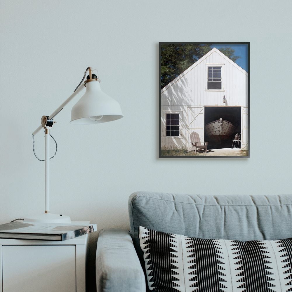 Stupell Industries Boat Behind Barn Door Rural Realistic Painting Framed Wall Art Design by Zhen-Huan Lu, 24" x 30", Black Framed