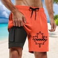 thumbnail image 2 of ibiyuan Men Swim Trunks 7 Inch with Compression Boxer Liner Quick Dry Mens Bathing Suits 2 In 1 Running Board Shorts Pockets Soft Funny Print Beach Swimwear,Orange-h, 2 of 4