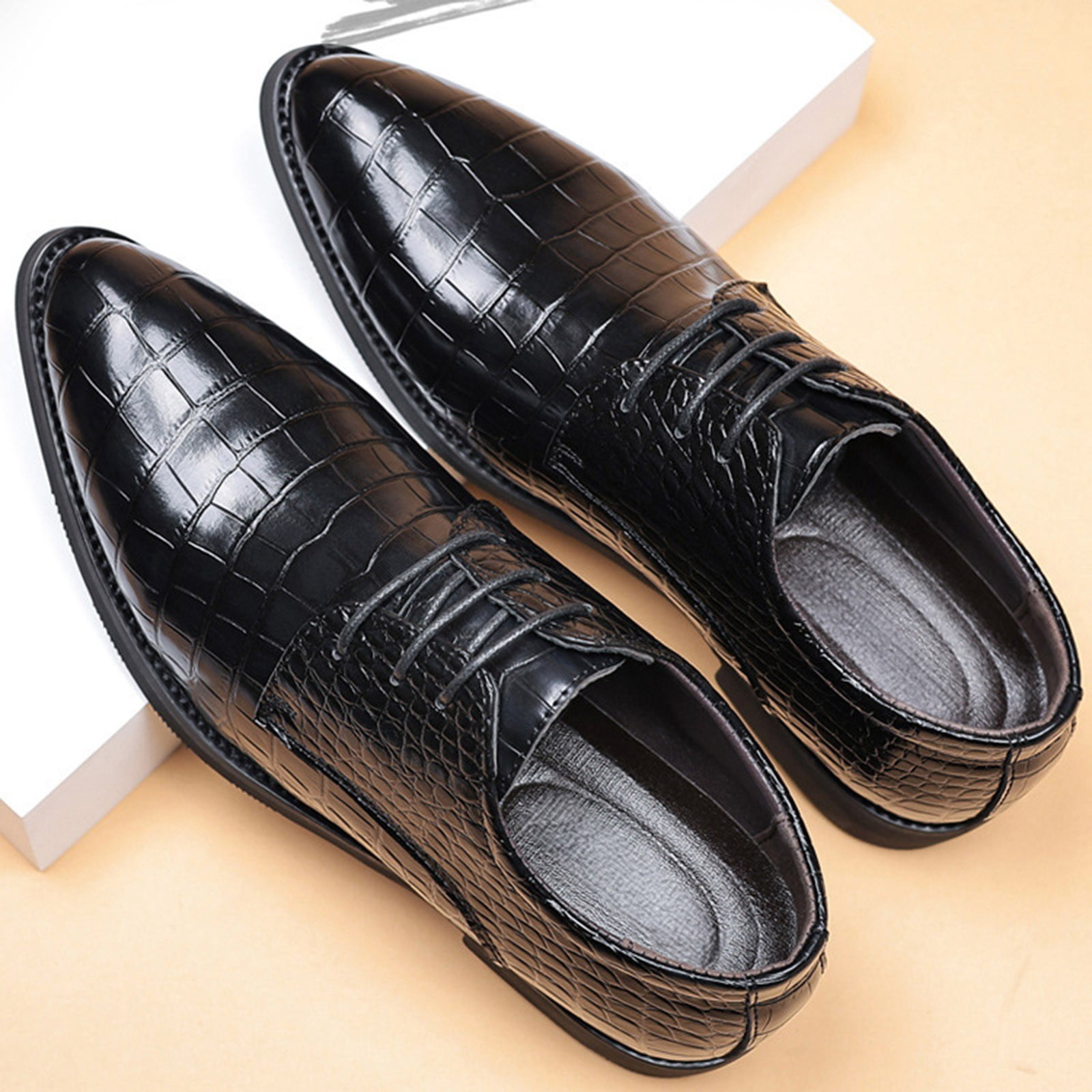 Masertti Shoes Gator Stich Checker Print Size 10 Dress Shoe No Box Men Dress Shoes-Alligator-Black – Men Suits Direct main image 3