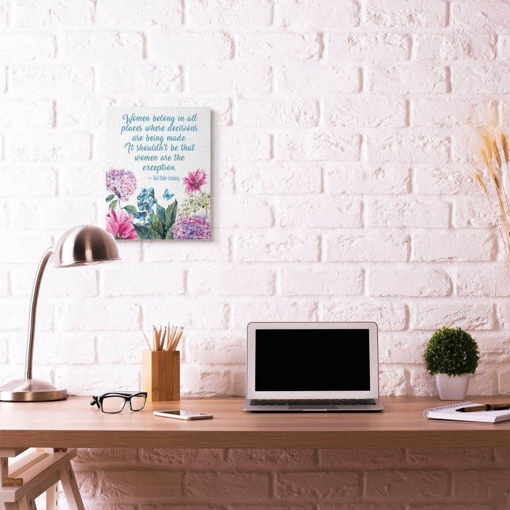 Stupell Industries Woman Belong In All Places Flower Inspirational Word Design Canvas Wall Art by Jadei Graphics