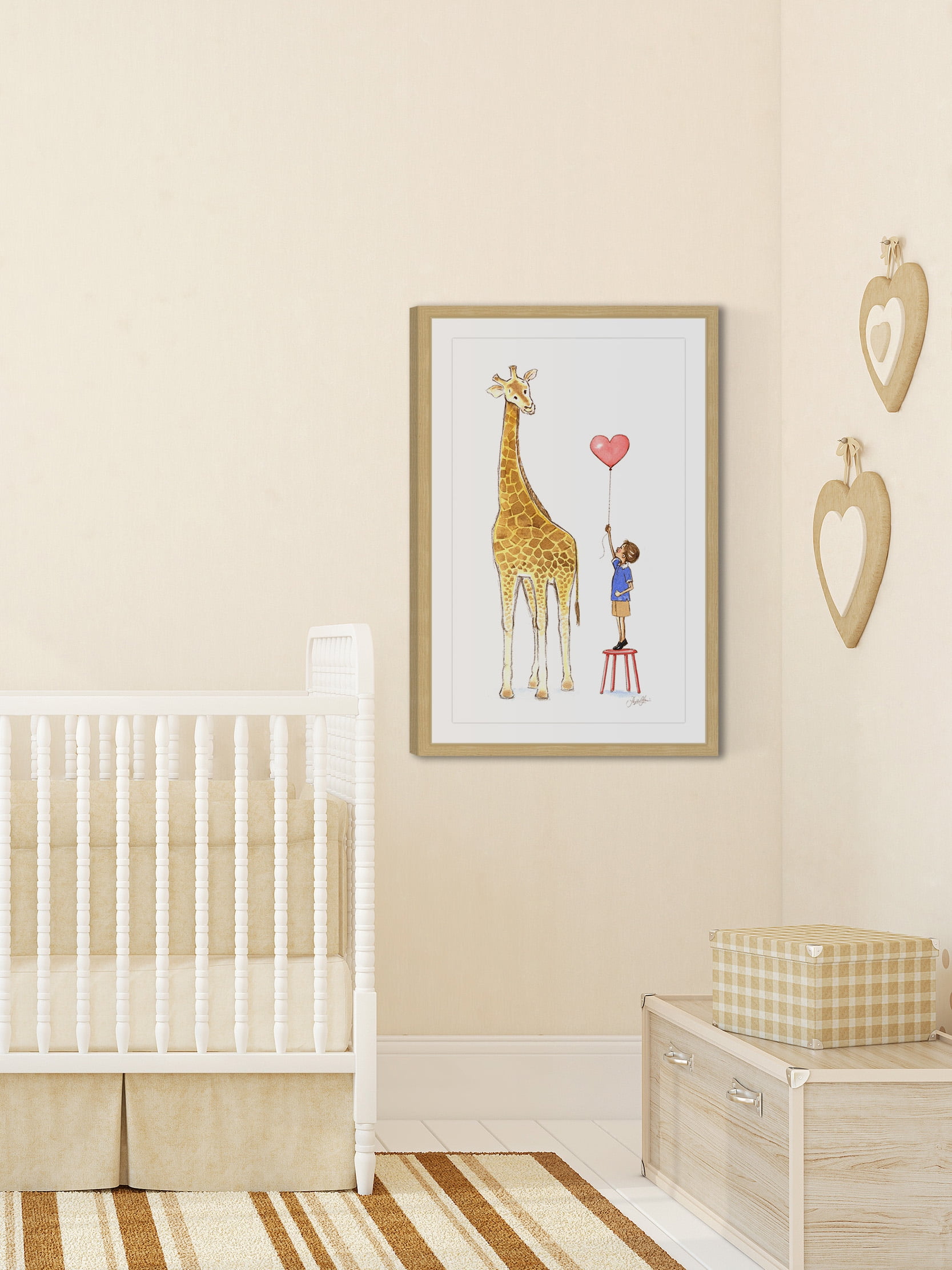 "Giraffe And Boy" Framed Painting Art Print, 20" x 1.5"