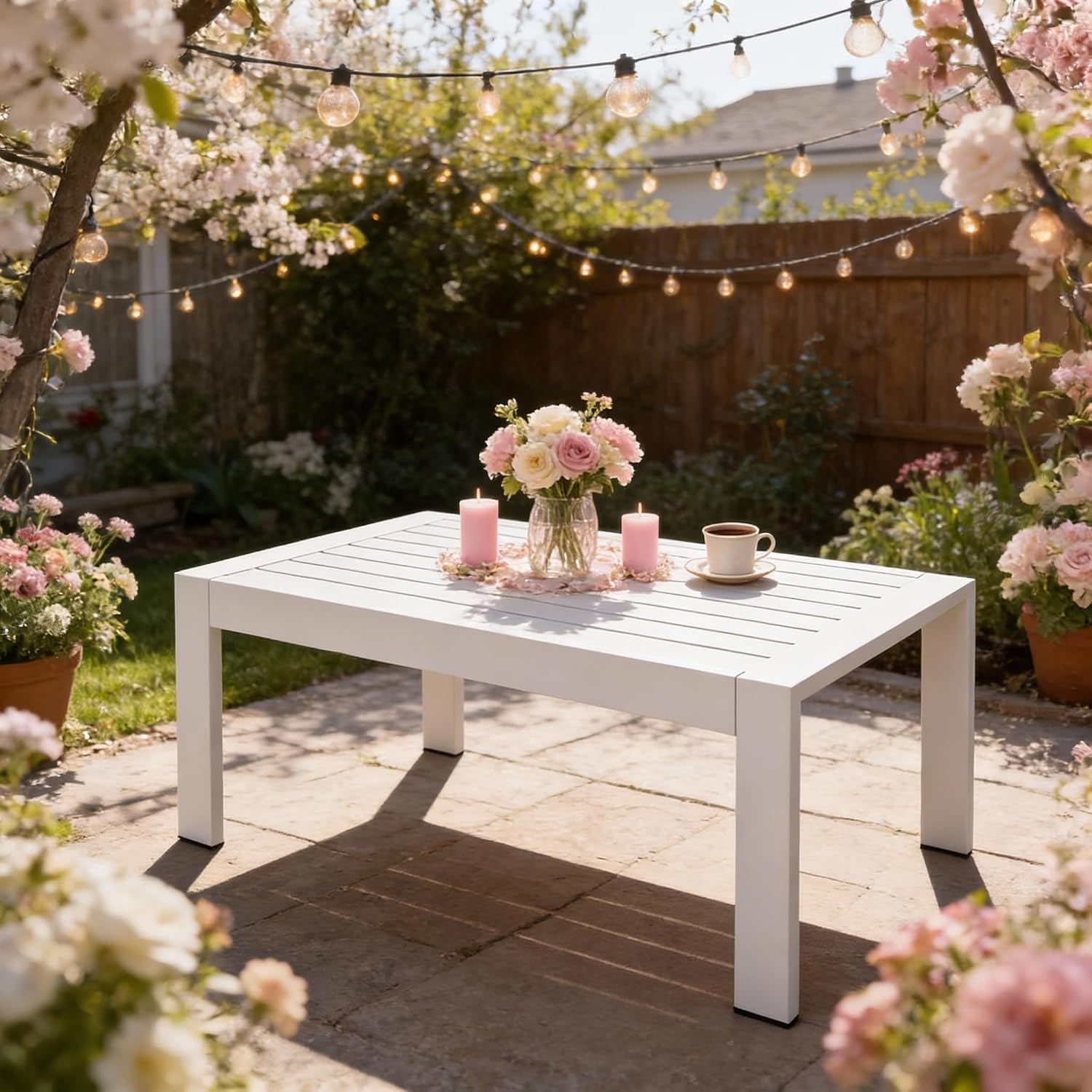 Outdoor Coffee Table, Patio Coffee Table, White Outdoor Table