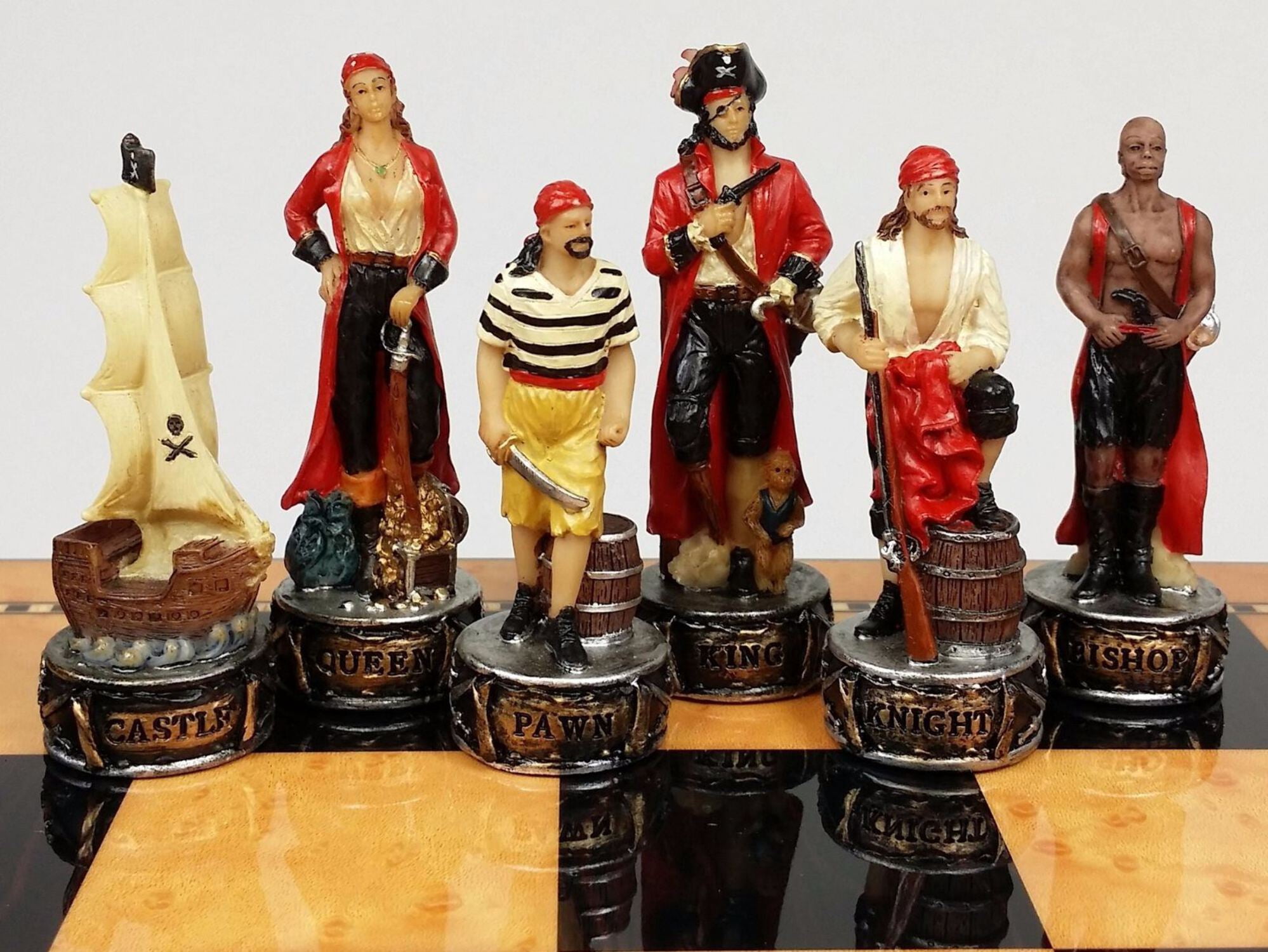 Pirates Vs Royal Navy Pirate Chess Set W 18" Maple  Walnut Color Board