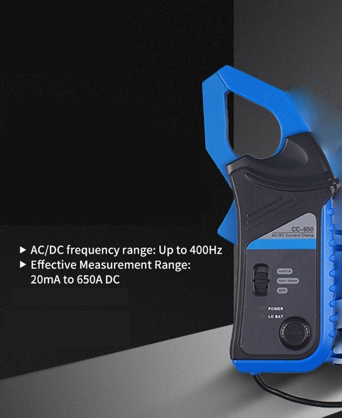 AC/DC Current Clamp Meter Oscilloscopes AC/DC 20KHz 400Hz Bandwidth 1mV/10mA 650A ,Professional Designed