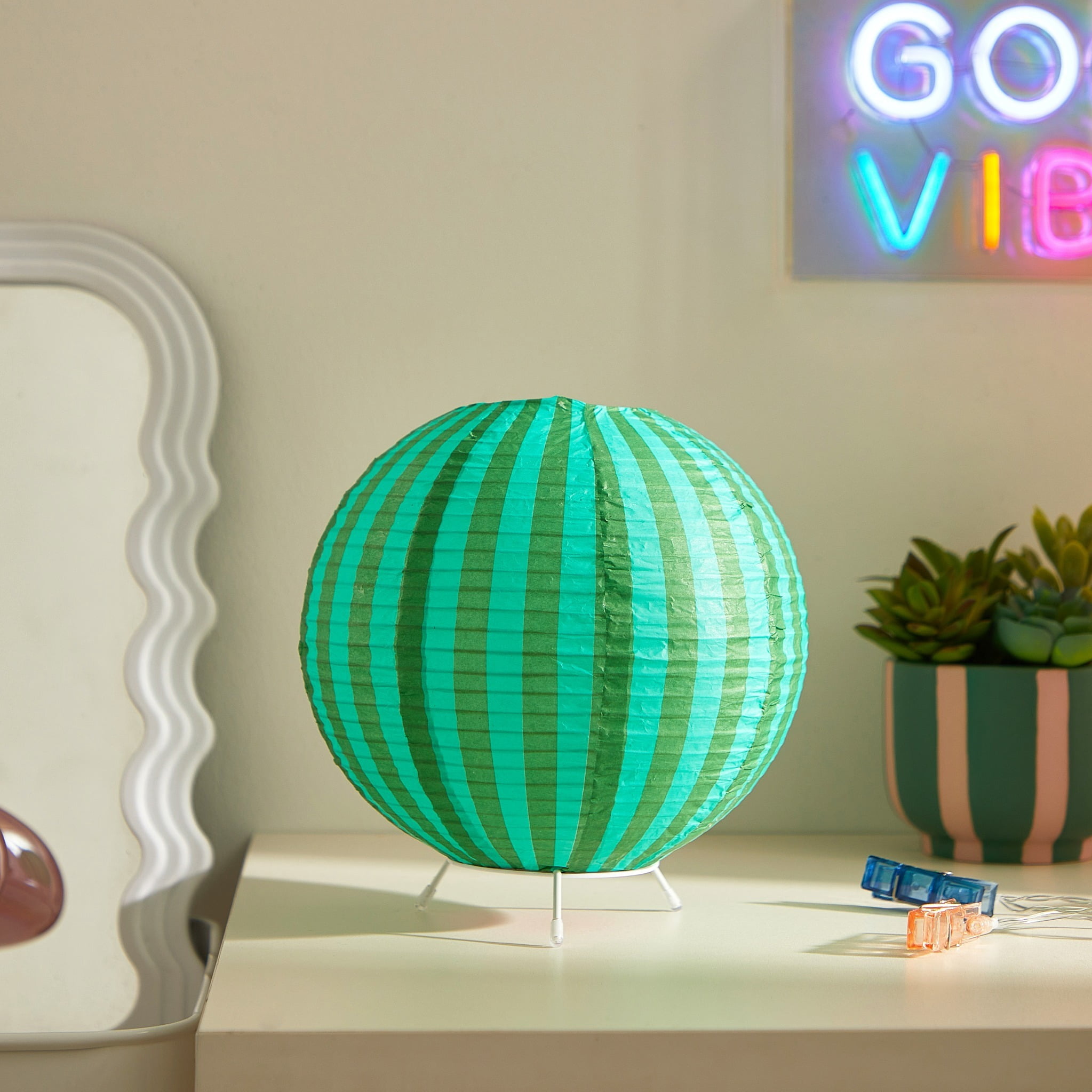 Urban Shop 8.2"H x 9" D Paper Lantern Table Lamp, Green