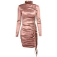thumbnail image 5 of Honeeladyy Savings Women Turtleneck Bodycon Dresses Long Sleeve Sweater Elegant Mini Party Sheath Ruched Dress Fall Drawstring Pink, 5 of 6