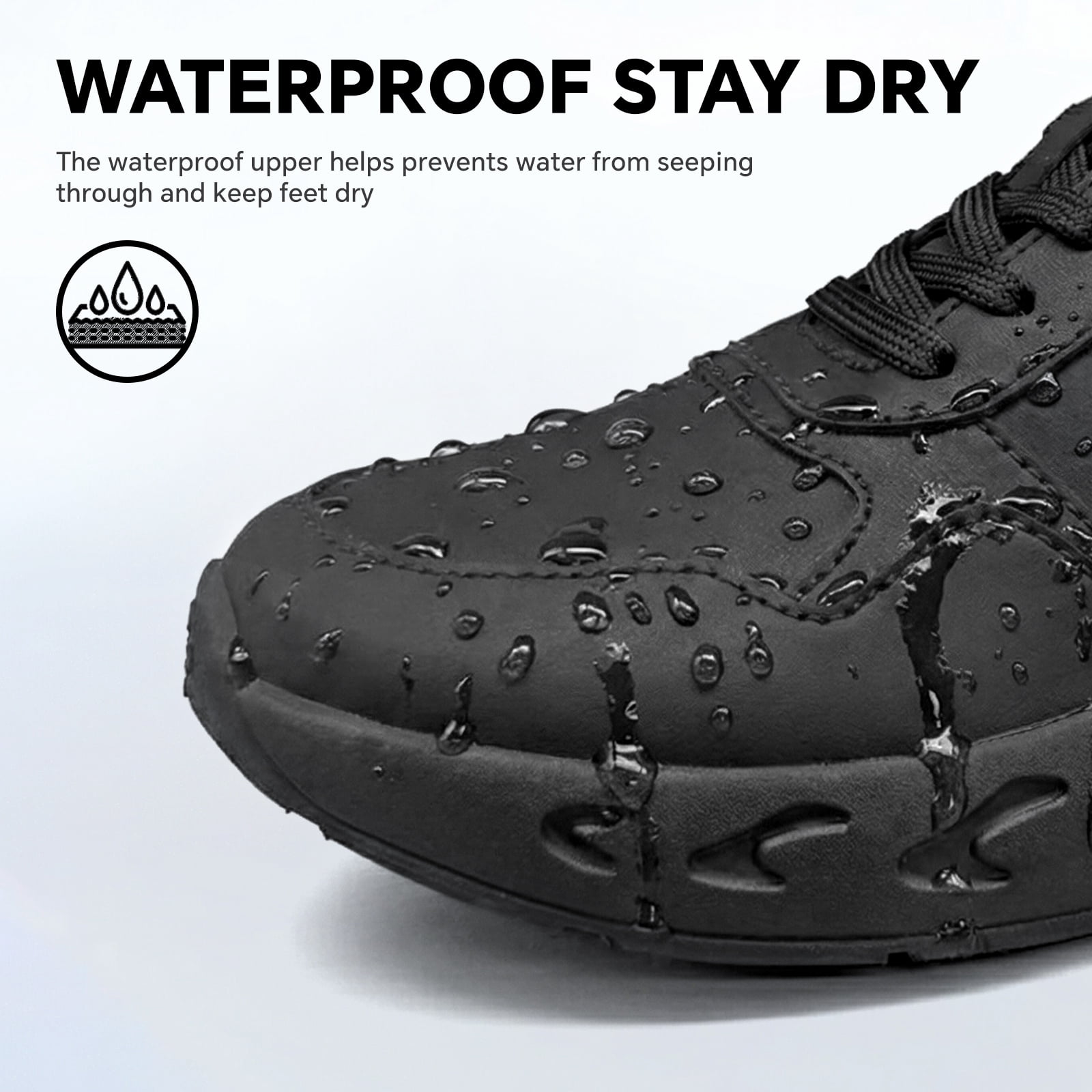 SPIEZ® Women's Slip Resistant Shoes,Waterproof Non Slip Work Shoes,Lightweight Work Sneakers for Server|Nurse|Chef-Black,Size 8