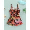 thumbnail image 4 of Kid Girl Short Playsuit, Tree Printed Sleeveless Waist Tie-Up Sling Romper, Casual Simple Style Short Jumpsuit, 4 of 9