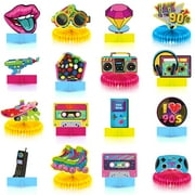 Dianelhall 16 Pieces CORNET 90s Themed Honeycomb Centerpieces,1990's Hip Hop Party Favors Retro Table Toppers Centerpiece Photo Booth Props Decorations for Nostalgic Rock Hippie Party Supplies
