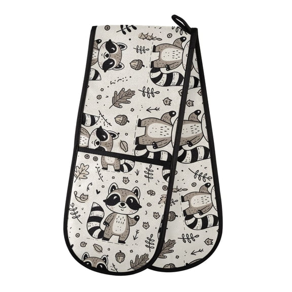 Dailycode Double Sided Oven Mitt with Loop Heat Resistant Kitchen Long Potholders 7" x 35" Cute Raccoon Leaf