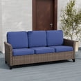 thumbnail image 3 of EAGLE PEAK Ocean Vista Patio Variated Brown All-weather PE Wicker 3-Seat Sofa with Extended Armrest, Blue Cushions, 3 of 9