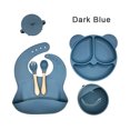 thumbnail image 5 of Silicone dinner plate, baby bib, toddler bowl, tableware, fork, anti-drop snack cup set, 6-piece set with smoky gray round plate., 5 of 5