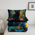 thumbnail image 5 of Manfei Cartoon Cat Full Size Comforter Sets, Boho Flower Botanical Bedding Comforter Set, Navy Green, Black Reversible, 3pcs, 1 Comforter and 2 Pillowcases, 5 of 7