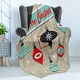 thumbnail image 4 of Christmas Soft Flannel Fleece Blanket, Retro Style Inspired Noel Slogan with Hanging Baubles on Doodle Grid Frame Print, Cozy Plush for Indoor and Outdoor Use, 60" x 80", Multicolor, by Ambesonne, 4 of 5