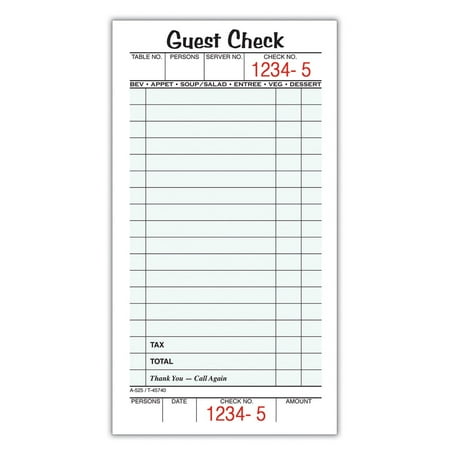 Adams Guest Check Pads, Single Part, Perforated, White, 3-2/5