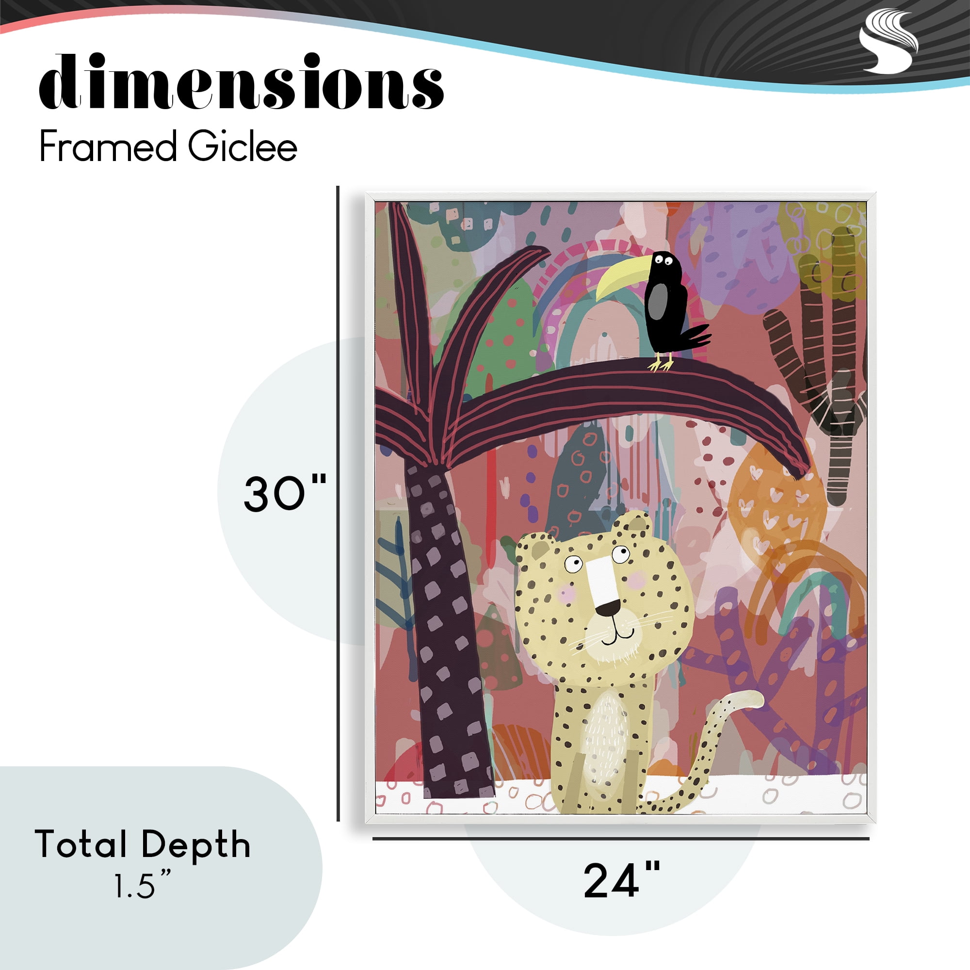 Whimsical Cheetah & Toucan White Framed Giclee Art, design by Carla Daly