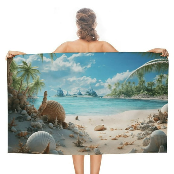 Seashell On The Beach Microfiber Beach Towel Lightweight 63''x32'' Oversized Extra Large Towels Quick Dry for Travel Pool Yoga Gym Sports Accessories Vacation Essential