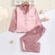 thumbnail image 2 of Pijamas para niños pequeños, talla 10-11 años, de satén de seda, con botones, suaves, cómodos, de manga larga, con cuello vuelto, color rosa liso, para dormir, blusas y pantalones., 2 of 7